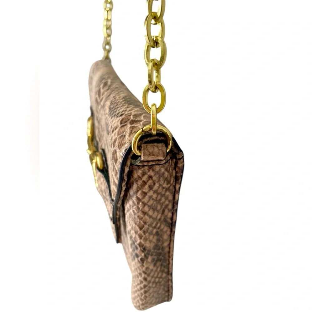 BANANA REPUBLIC Crossbody Shoulder Bag Snakeskin Pattern Gold Tone Hardware